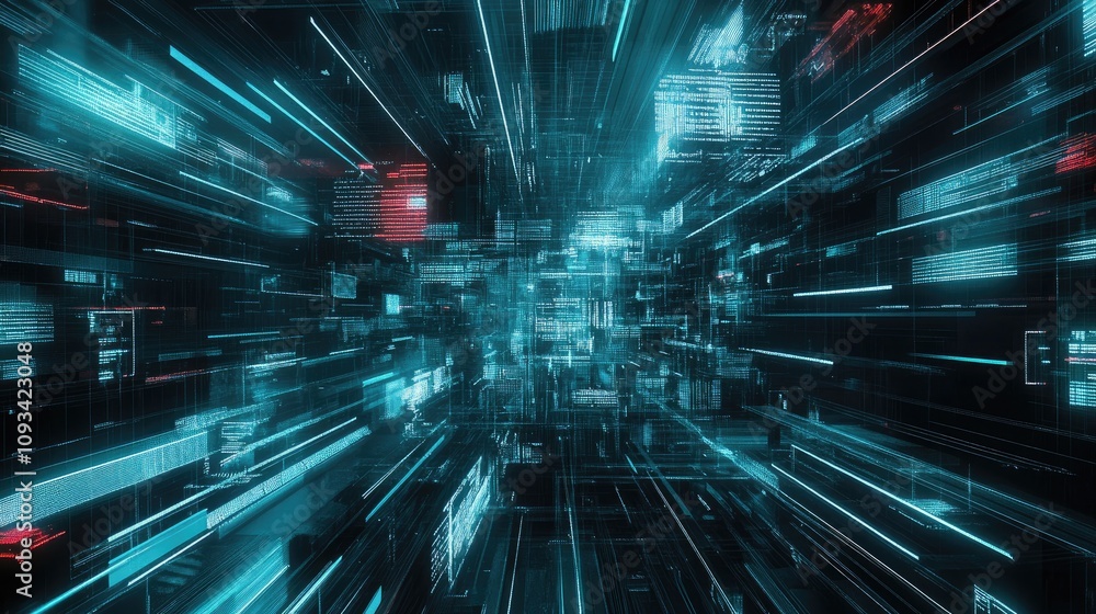 Poster futuristic digital abstract backdrop featuring dynamic lines and glowing tech connections in vibrant