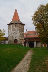 Defense tower from the fortification of the evangelical church in Cristian, Sibiu, Transylvania, Romania