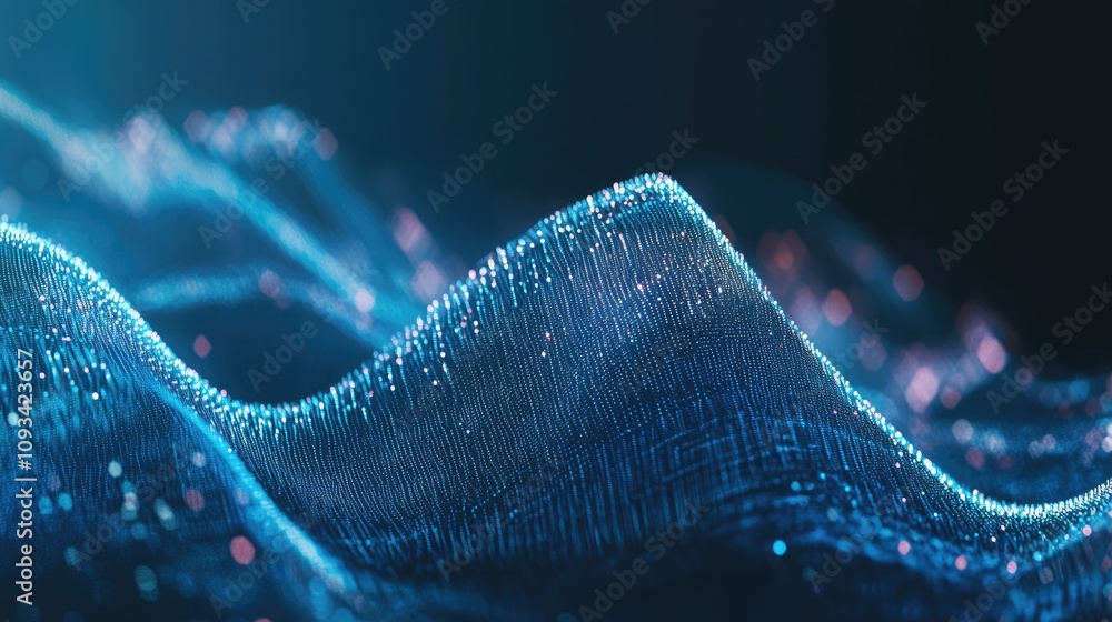 Poster dynamic blue abstract background showcasing flowing lines and shimmering particles, embodying a futu