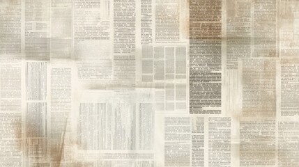 A textured background featuring faded newspaper clippings in various fonts and sizes, creating a vintage feel.