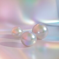 Fototapeta premium Soft Hues of Iridescent Pearls on a Gentle Gradient Background Reflecting Light and Color in a Dreamy Atmospheric Setting for Creative Projects