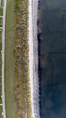 Drone aerial view top down of the beach in Glowe R&uuml;gen