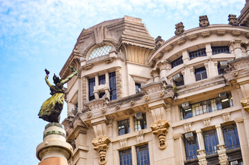 The historic facade of Pateo do Colégio in São Paulo, Brazil, features classic colonial...