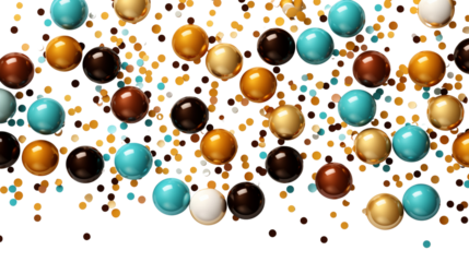 A vibrant seamless confetti pattern on a transparent background, perfect for carnival themes, celebrations, and party decor, isolated on transparent background.