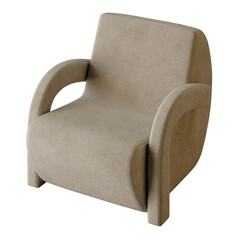 A tan chair with a curved back and a patterned seat