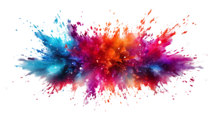 A dynamic explosion of multicolored glitter, adding energy and excitement to your celebration-themed visuals, isolated on transparent background.