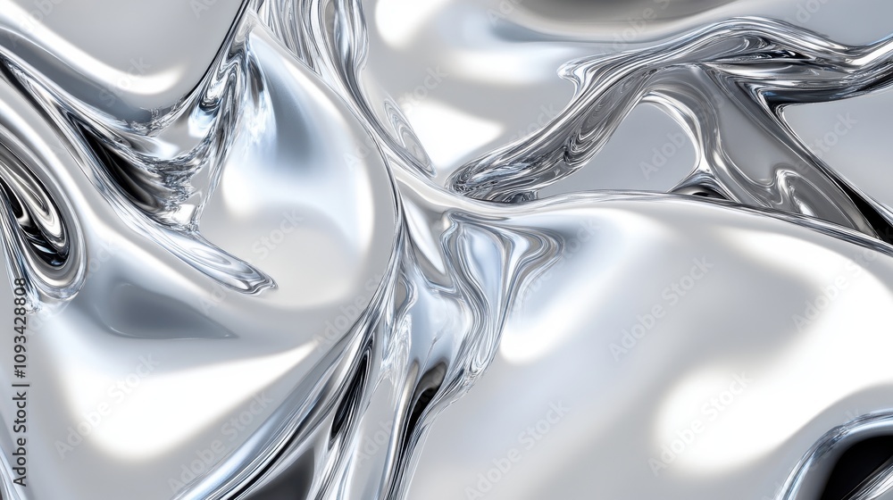 Poster an abstract close-up of smooth, reflective silver waves creating an elegant and modern design.