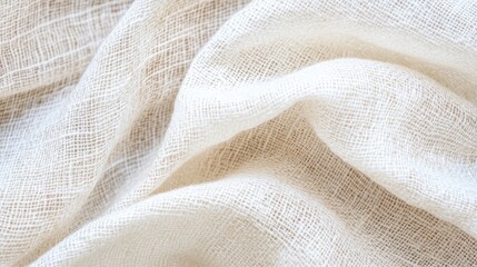 Soft, textured beige fabric draping elegantly, showcasing an organic and natural look.