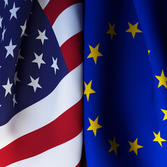 US And European Union Flag Waving Symbol Of Relation