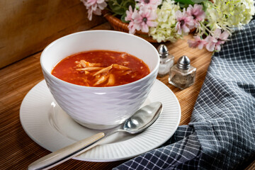 Tomato soup with chicken.