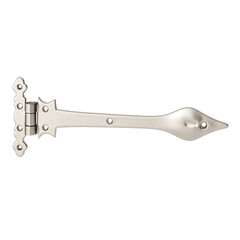 A silver hinge with a pointed end