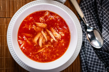 Tomato soup with chicken.