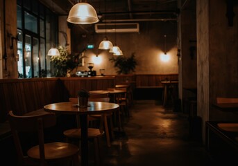 Cozy Cafe Interior with Warm Lighting
