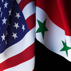 US And Syria Flag Waving Symbol Of Relation