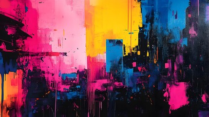 Vibrant abstract art installation urban gallery digital artwork contemporary space close-up modern expressionism for art enthusiasts