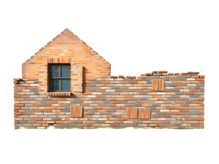 Fototapeta premium Rustic brick wall with a small window. Warm tones and textures, isolated on transparent white background.