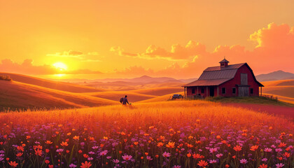 sunset over the field