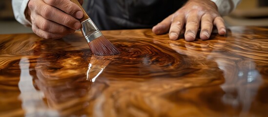 Artisan Applying Resin to Exquisite Wood Surface