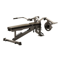 A black bench with a silver handle bar