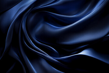 Obraz premium Deep blue silky fabric draped in soft folds..