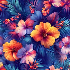 Fototapeta premium Vibrant tropical flowers lush garden graphic design colorful environment close-up view nature aesthetics for art inspiration