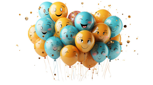 A cheerful party emoji with confetti and balloons adds fun to any celebration, isolated on transparent background, isolated on transparent background. - Powered by Adobe