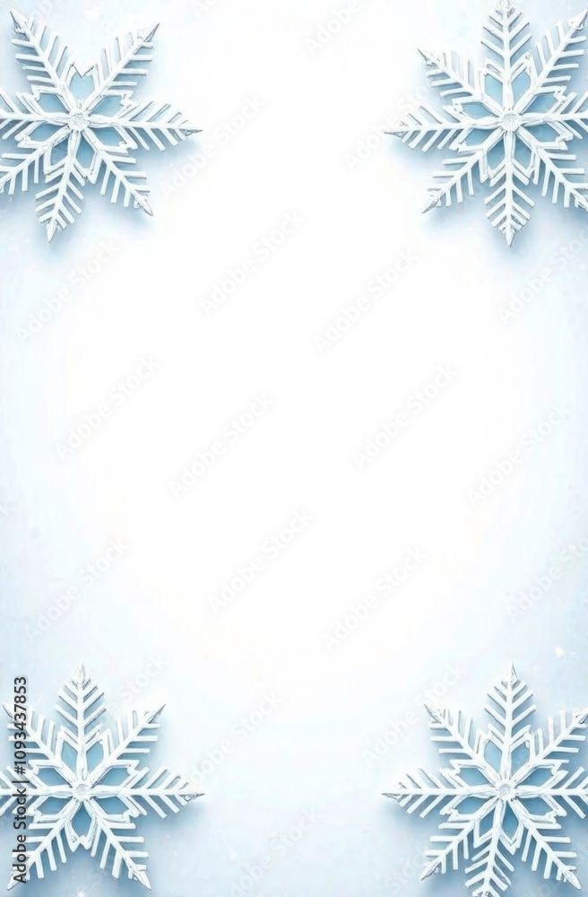 Wall mural snowflakes with elegant symmetrical patterns on light blue background with soft glow edges winter th