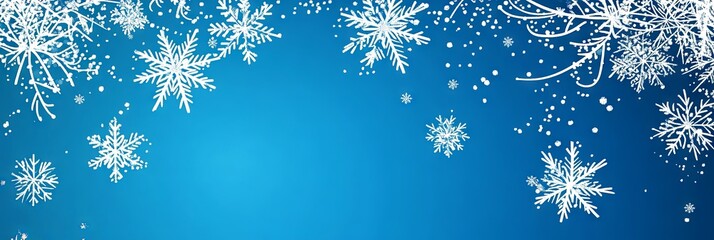 Abstract Winter Background with White Snowflakes on Blue
