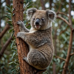 Fototapeta premium A koala clinging to an invisible eucalyptus tree.