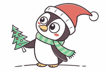 funny Christmas Polar Penguin in white background