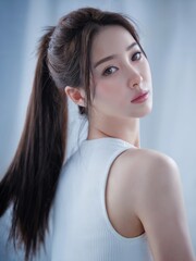 Fototapeta premium Portrait of a young woman indoor studio fashion natural light