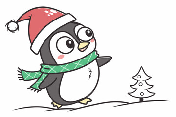 funny Christmas Polar Penguin in white background
