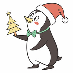 funny Christmas Polar Penguin in white background