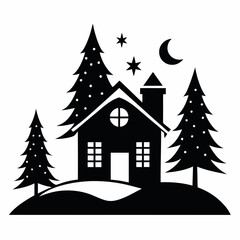  Christmas winter and house vector silhouette on white background