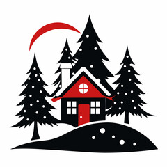  Christmas winter and house vector silhouette on white background