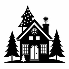 Naklejka premium Christmas winter and house vector silhouette on white background