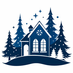  Christmas winter and house vector silhouette on white background