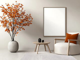 Autumn-inspired home decor cozy living room interior design showcase minimalist environment warm color palette aesthetic viewpoint seasonal concept for modern living