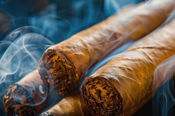 Smoke Cigar. Cuban Hand-Made Tobacco Object for Relaxation and Industry