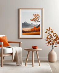 Autumn landscape artwork display cozy living room decorative wall art modern interior aesthetic ambiance nature-inspired design for home decor