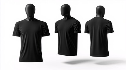 Black front and rear men t-shirt mock up on mannequin model isolated on white background