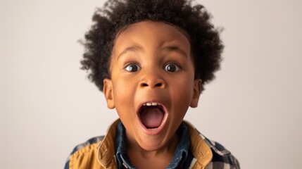 A young boy with an open mouth looking shocked or surprised.