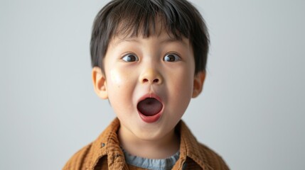 A young boy with a wide-eyed and open-mouthed expression conveying a sense Of shock or surprise.