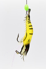 Fishing accessories, a silicon soft bait simulate yellow shrimp for fishing at ocean to catch big fishes and cephalopods