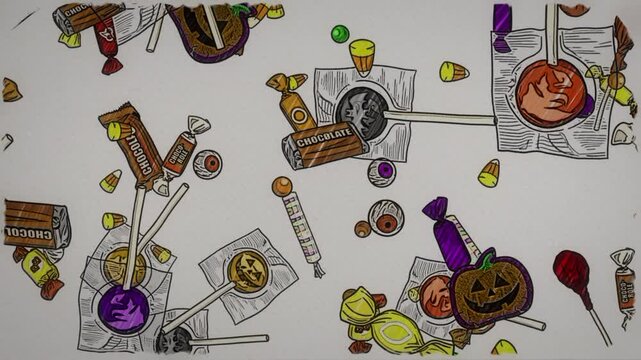 Hand Drawn Sketched Halloween Candy Raining Down