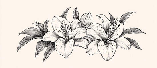 Elegant Lilies: A Monochrome Floral Illustration
