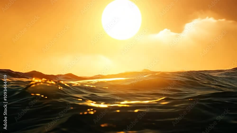 Poster golden hour sunlight reflects on the surface of rolling ocean waves, creating a stunning display as 