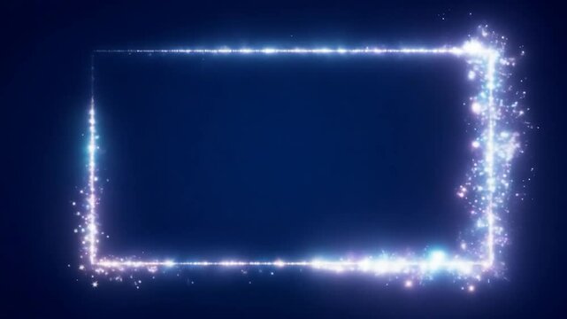 Bright, sparkling particles create a rectangle frame against a blue background, perfect for enhancing celebrations, presentations, and various festive events