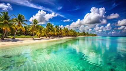 Obraz premium Serene Beach in Cap Cana: A Perfect Tropical Escape with Clear Blue Waters and Golden Sands, Ideal for Relaxation and Adventure in a Picturesque Caribbean Setting