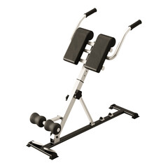 A silver and black exercise machine with two black cushions